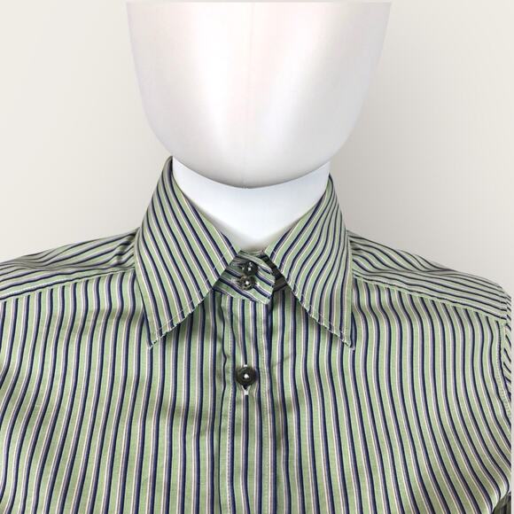 Etro Green & Blue Striped Cotton Blouse Italian Fitted Striped Top - Picture 4 of 7